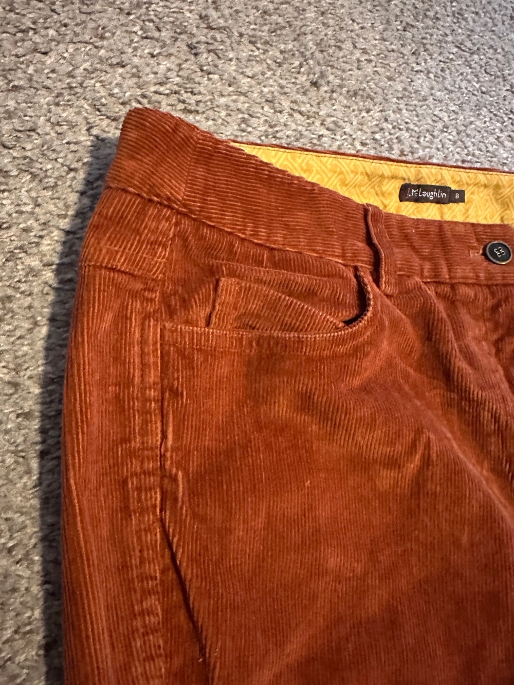 J. McLaughlin Burnt Orange Corduroy Pants Women’s Size 8 Fall Academia Preppy - Picture 3 of 15